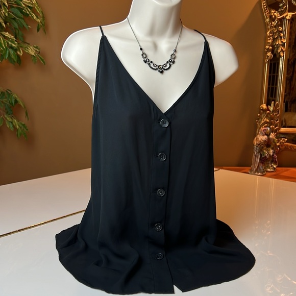 🖤LOFT BLACK SLIGHTLY SHEER V NECK TOP WITH BUTTONS SIZE LARGE - Picture 3 of 13